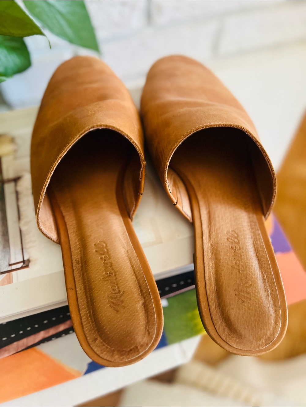 Madewell Cognac Leather Slip-On Mules - Picture 2 of 3